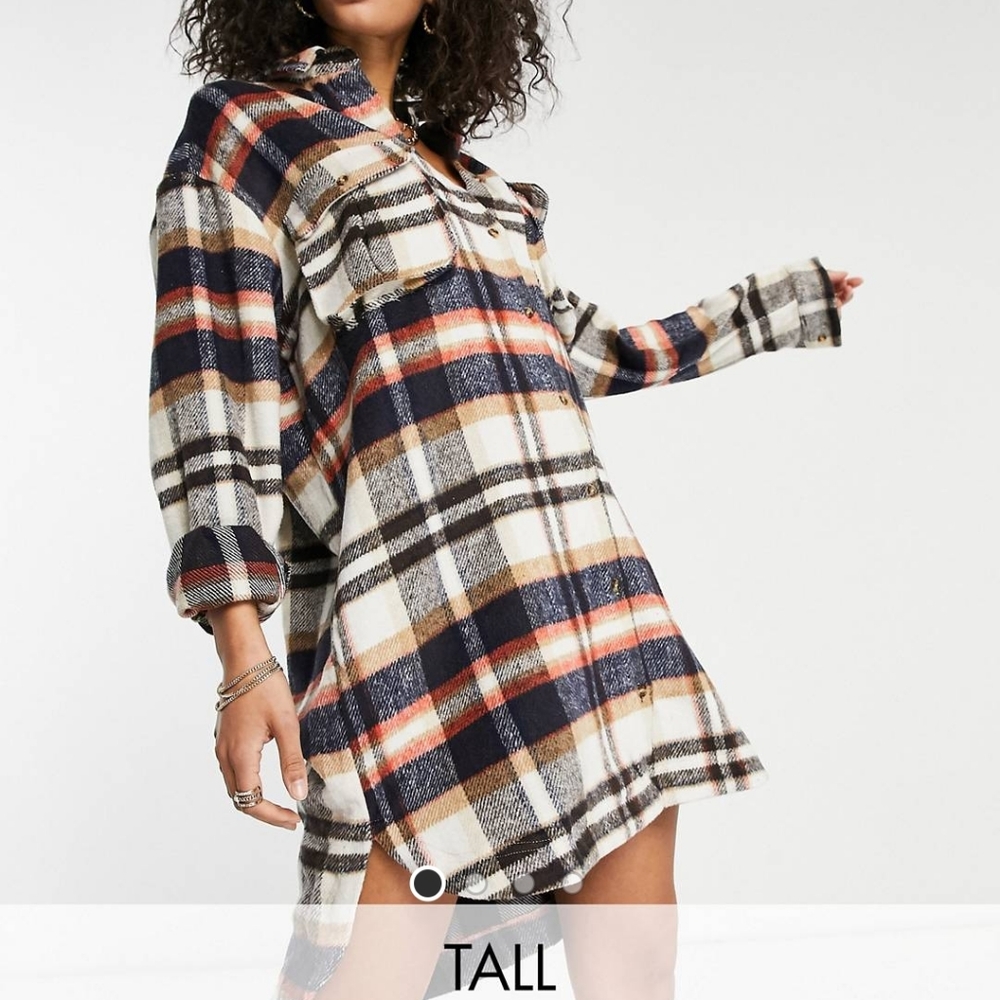 Missguided Tall Oversized Plaid Shirt Dress Size 6